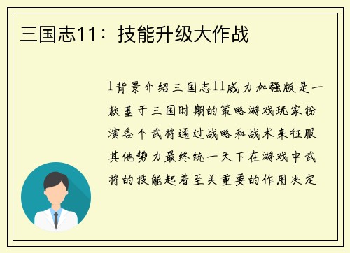 三国志11：技能升级大作战